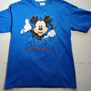 Walt Disney World Unisex Mickey Mouse Tshirt Sz L Blue Burst Through Front/Back